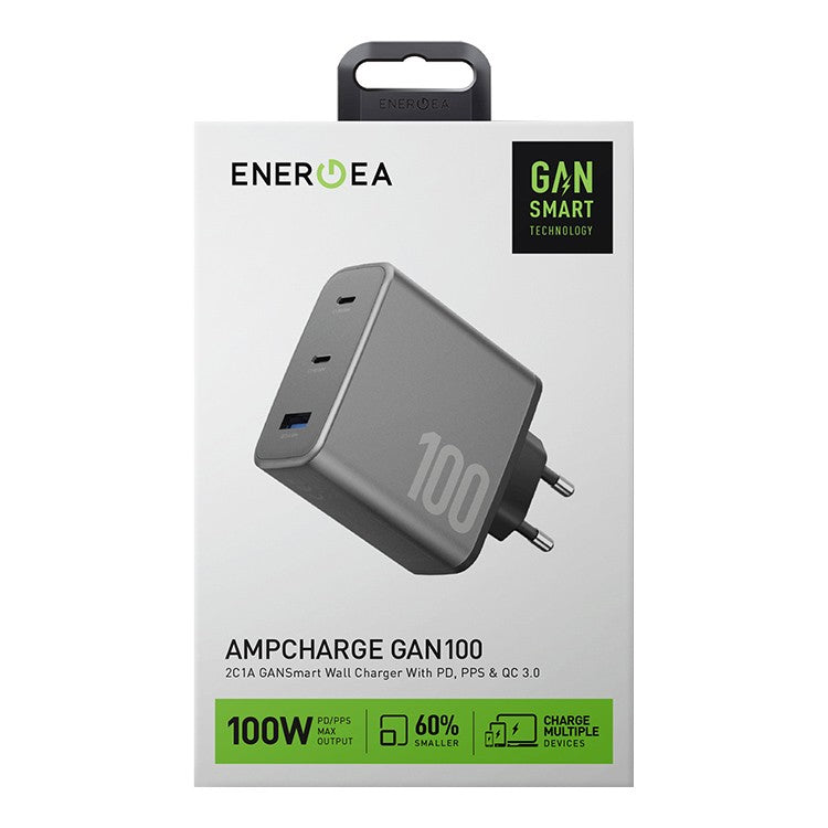 ENERGEA AMPCHARGE GAN100, 2C1A PD/PPS/SCP/QC3.0/AFC/FCP/ WALL CHARGER,100W (EU) - GUNMETAL
