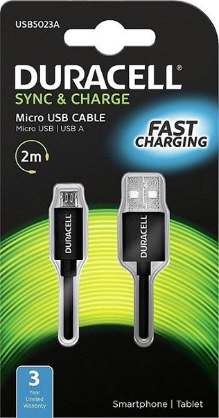 Duracell 2 m Charge and Sync Cable with Micro-USB Connector - Black