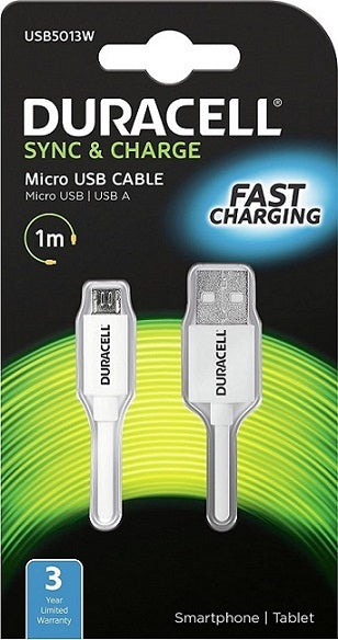 Duracell 1 m Charge and Sync Data Cable with Micro-USB Connector - White