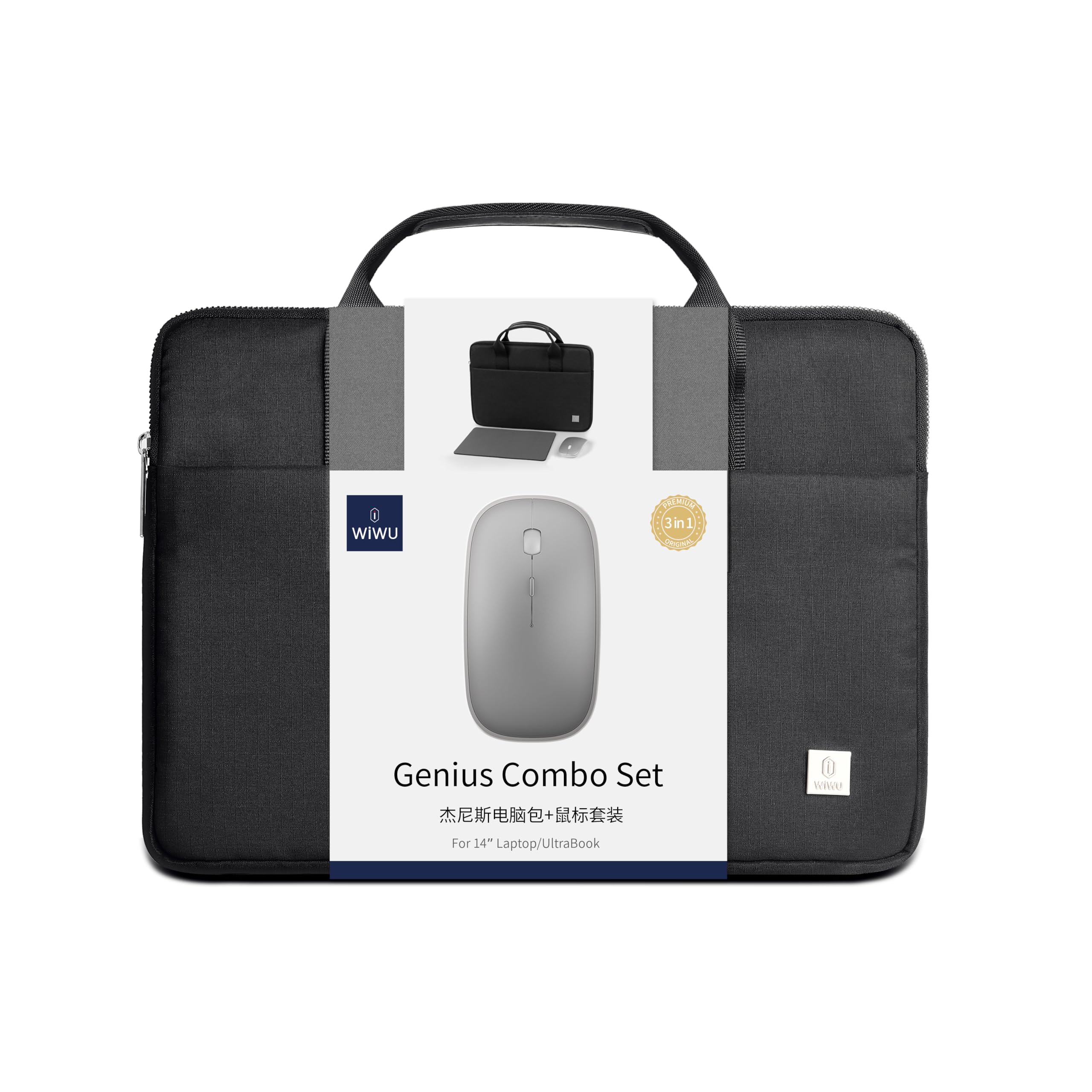 WIWU Genius Combo set Laptop 3 in 1 Bag 14” Mouse & Mouse Pad- Black
