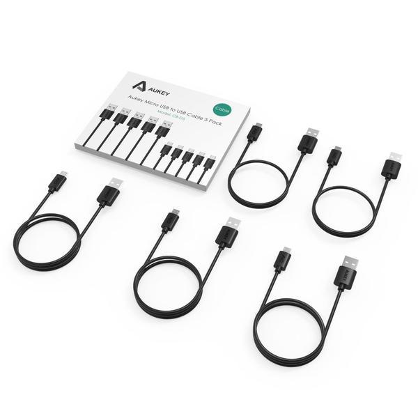 Aukey 5-Pack USB 2.0 Micro USB Cable,2m*1+1m*2+0.3m*2,black