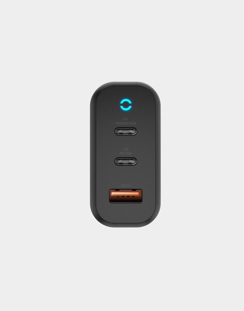 ENERGEA AMPCHARGE GAN65, DUAL USB-C + USB-A PD/PPS/QC3.0 WALL CHARGER (EU)-BLACK