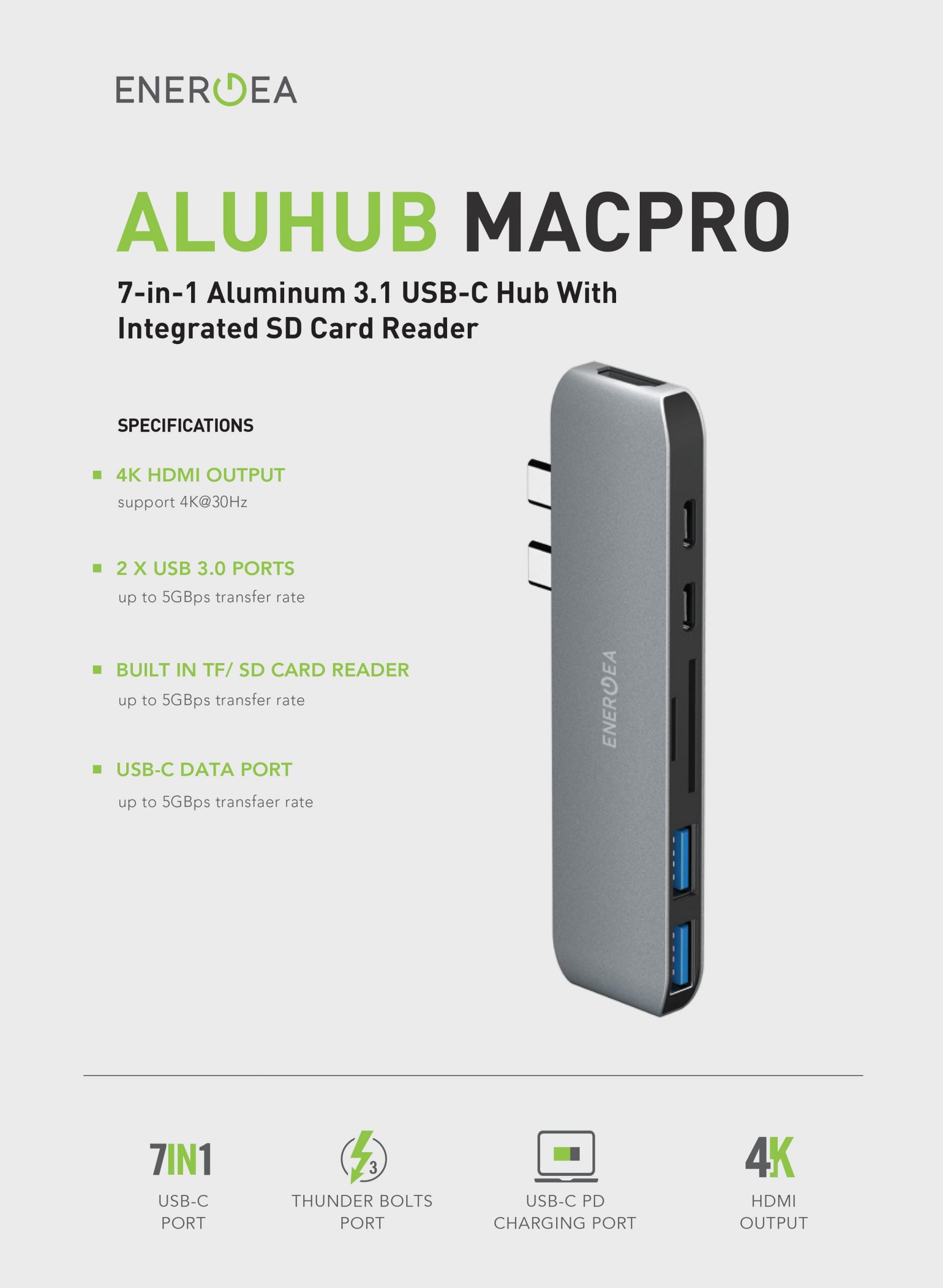 ENERGEA ALUHUB MACPRO DUAL USB-C THUNDERBOLT 1.3 MULTIPORT HUB-GUNMETAL