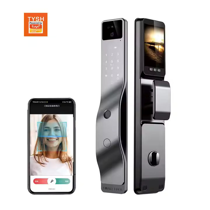 TYSH Tuya Smart Door Lock WiFi Zigbee Face APP Fingerprint Password IC Card Key with Camera Smart Door Lock-lwf17