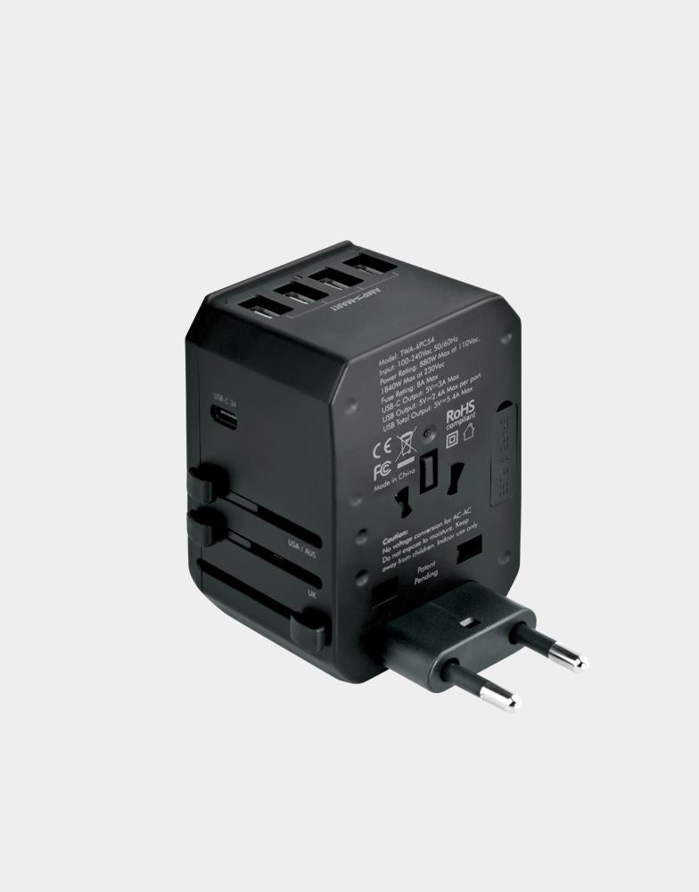 ENERGEA TRAVELWORLD ADAPTER 1USB-C + 3USB-A QC3 28W WALL CHARGER-BLACK