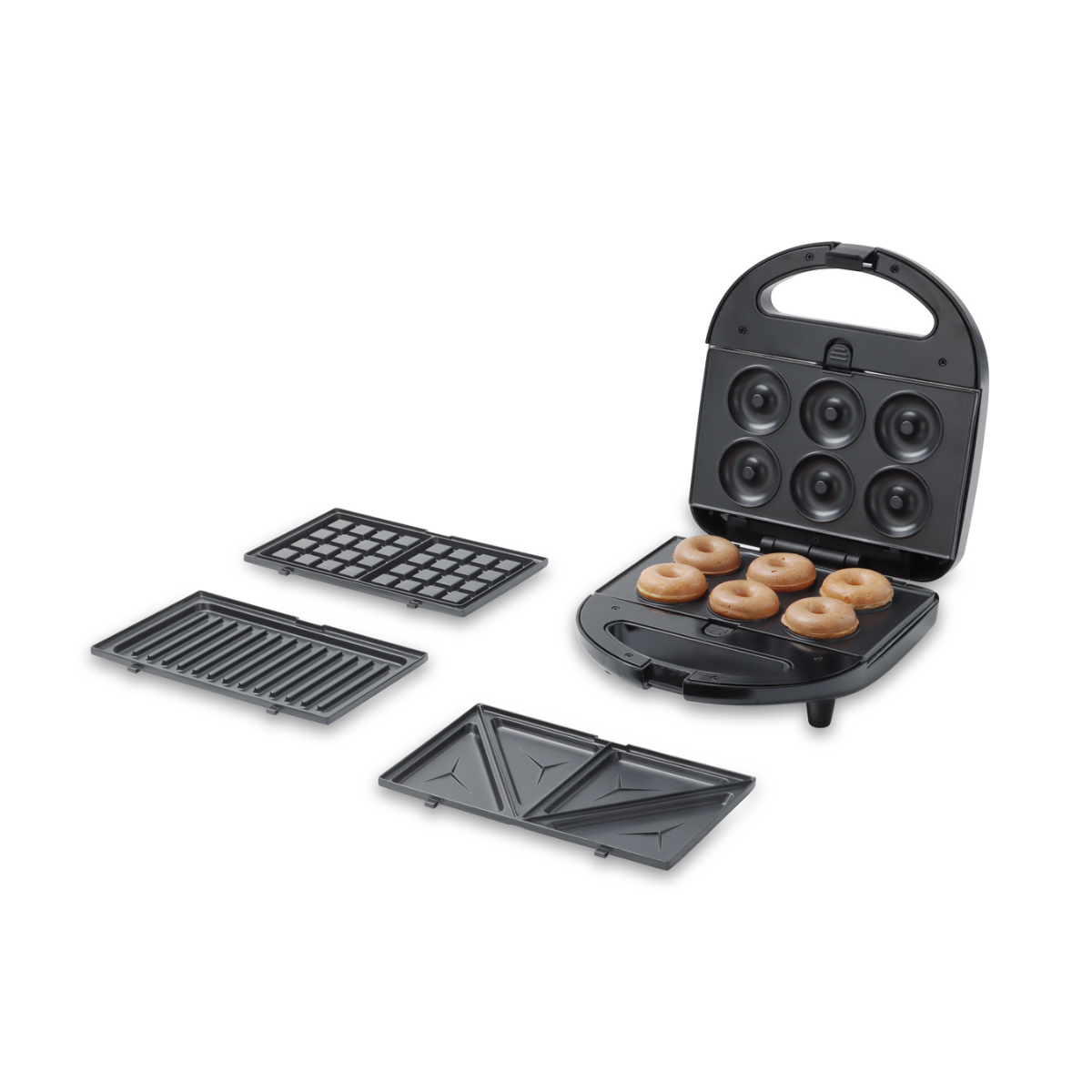 Swiss Pro+ Sandwich Maker 4-in-1 - Toaster, Waffle Iron, Contact Grill, Doughnut Maker -Black - Stainless Steel - 750W SP-SW750.4
