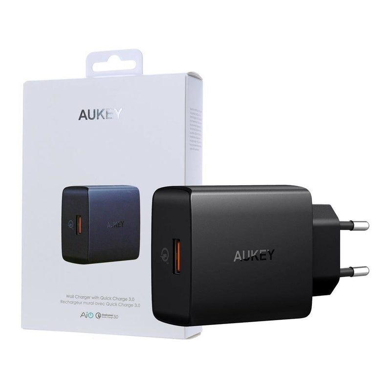 Aukey - PA-T17 single port pure QC 3.0 wall plug (black) with 1 meter A-C line