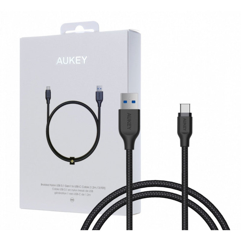 Aukey Braided Nylon USB 3.1 USB A To USB C Cable 1.2 meter- Black
