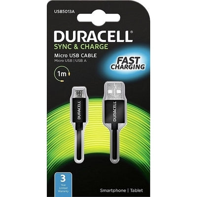 Duracell Micro USB sync & charger cable 1m Black