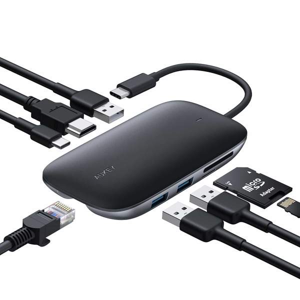 Aukey USB C To 3 Ports USB 3.0 Hub  high speed data transfer  Hub with  TF/SD support and RJ45