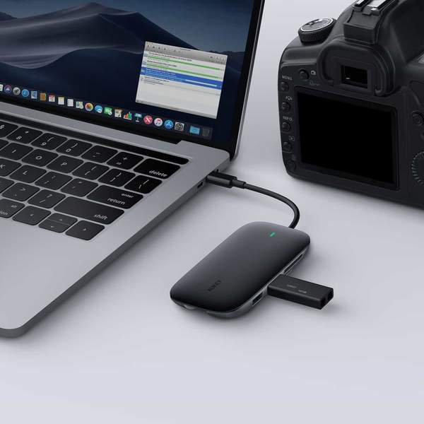 Aukey USB C To 3 Ports USB 3.0 Hub  high speed data transfer  Hub with  TF/SD support and RJ45
