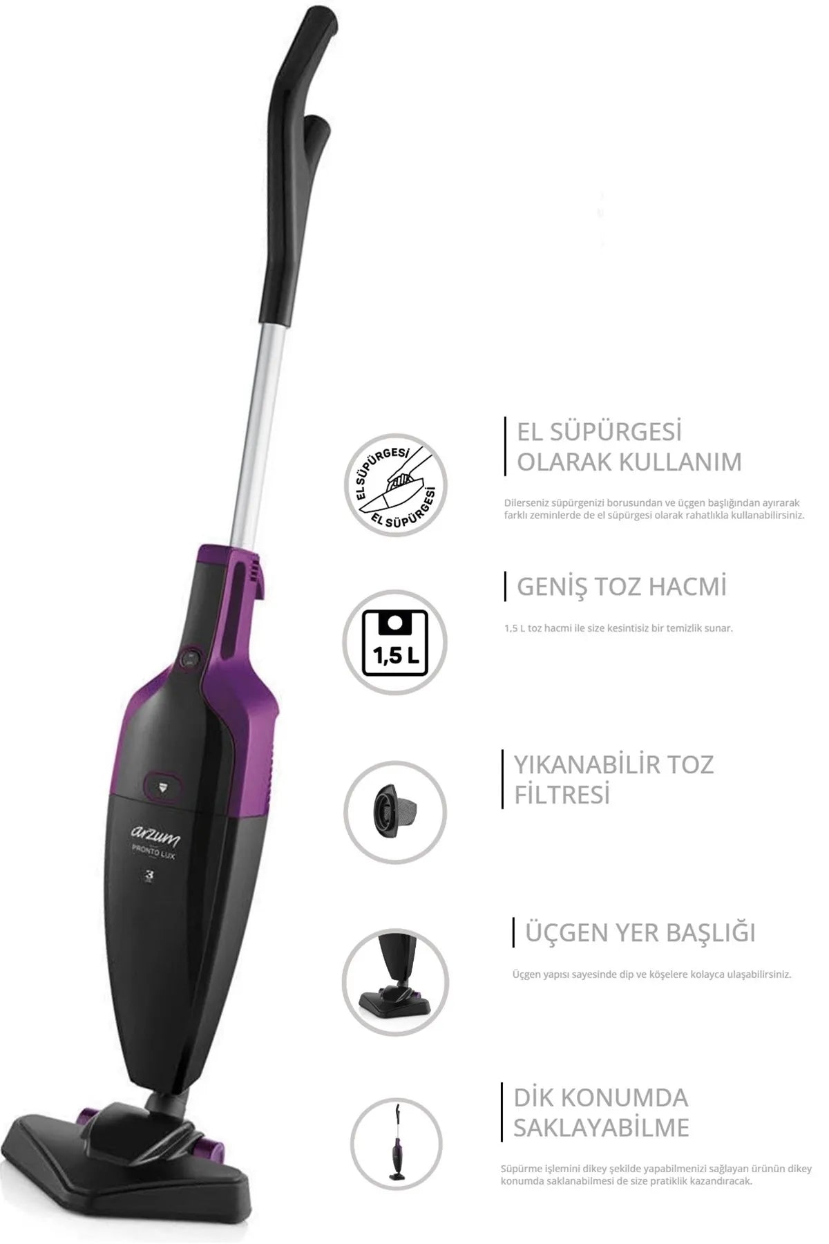 Arzum Pronto Lux Vacuum Cleaner 800W Handstick Multi Color - AR4075