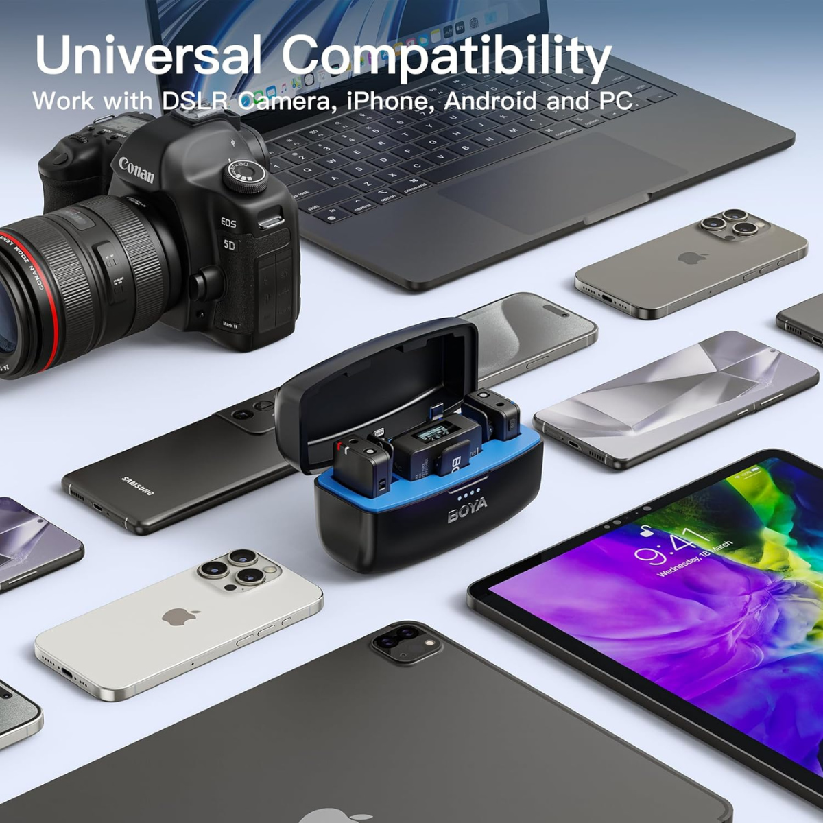 BOYA BOYAMIC Wireless Lavalier Microphone for iPhone Android Type C Smartphone DSLR Camera, Onboard Recording.