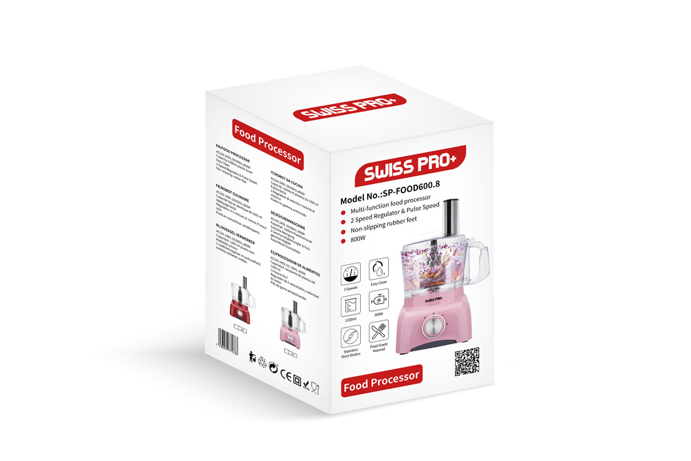 Swiss Pro+ Food Processor 13 Pieces - Kitchen Mixer - Vegetable Cutter Electric- Plastic - Pink - 1.2 L - 600 W  SP-FOOD600.8P