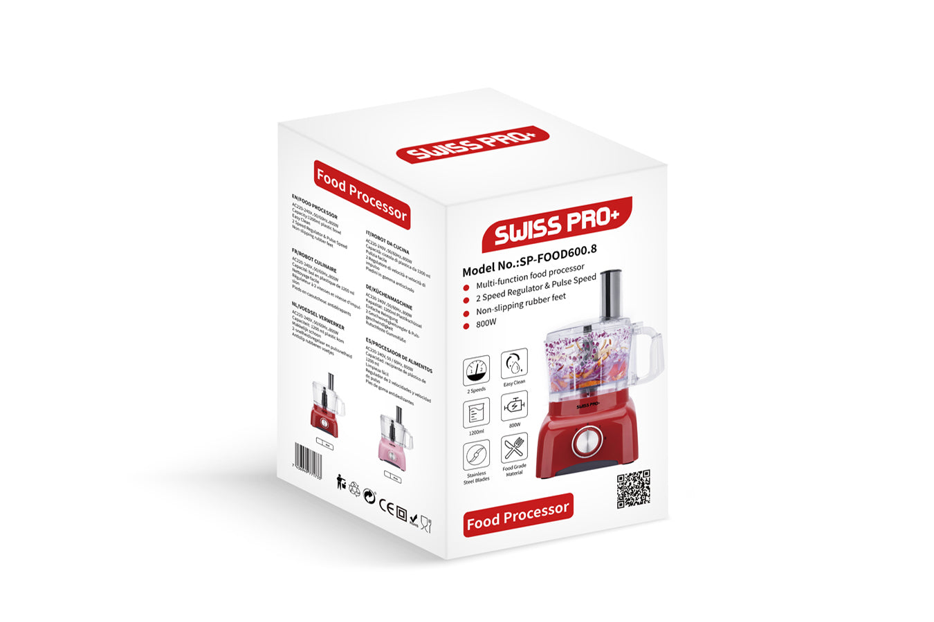 Swiss Pro+ Food Processor 13 Pieces - Kitchen Mixer - Vegetable Cutter Electric- Plastic - Red - 1.2 L - 600 W  SP-FOOD600.8R