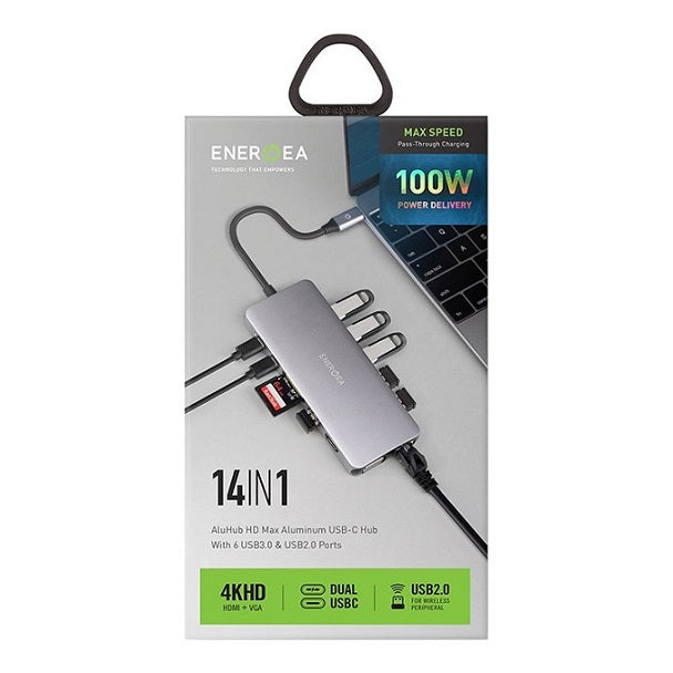 ENERGEA ALUHUB HD MAX,I4 IN 1 SUPERSPEED ALUMINIUM 3.1 USB-C HUB-GUNMETAL