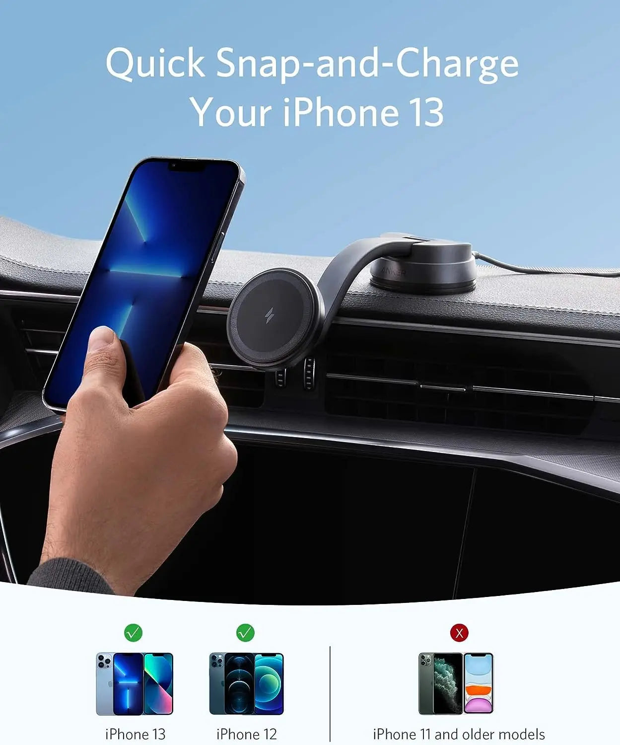 Anker 613 Magnetic Wireless Charger MagGo Car Charging Mount - Black | B2930G11