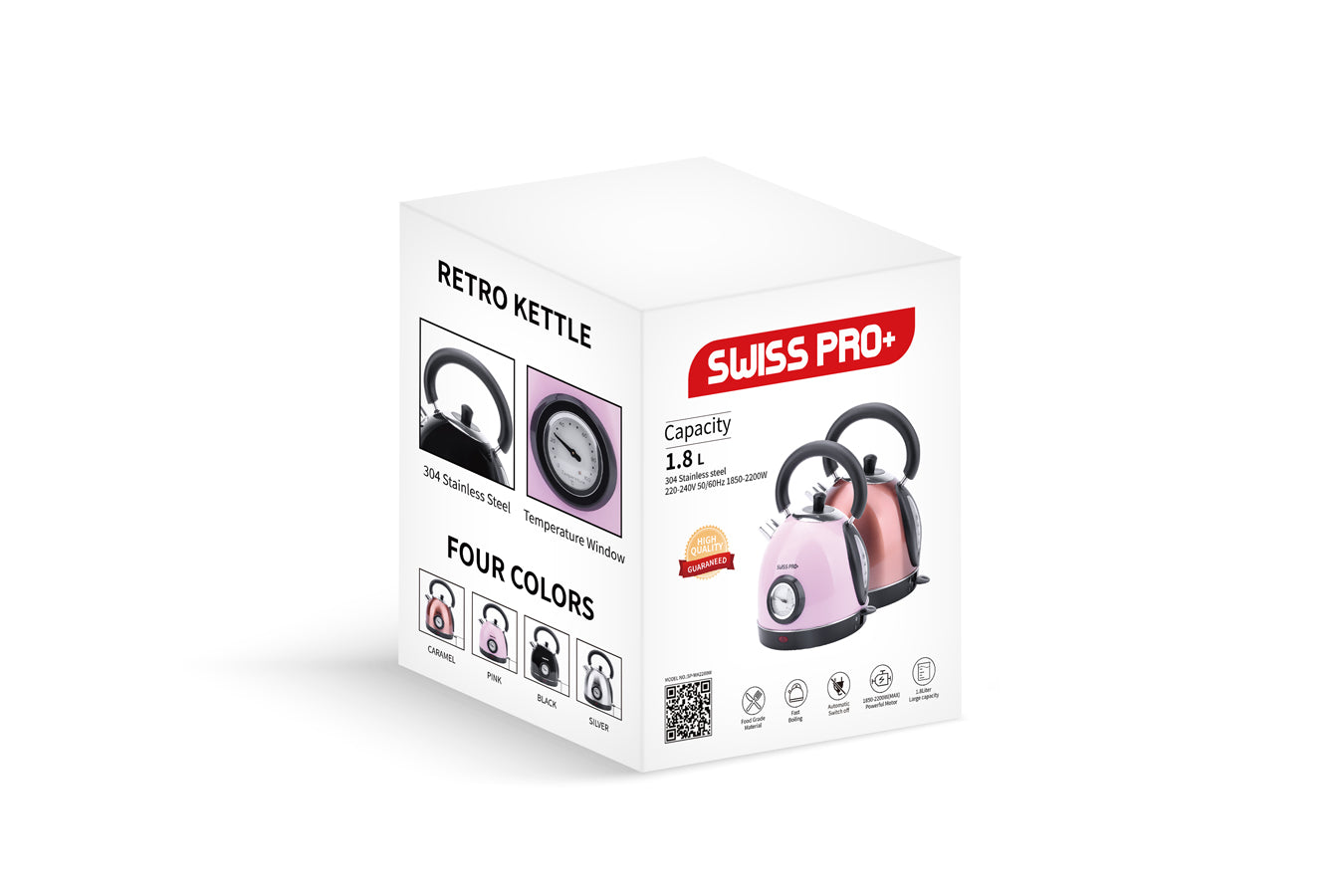 Swiss Pro+ Retro Kettle 1.8L - 2200W - Pink SP-WK2200BP