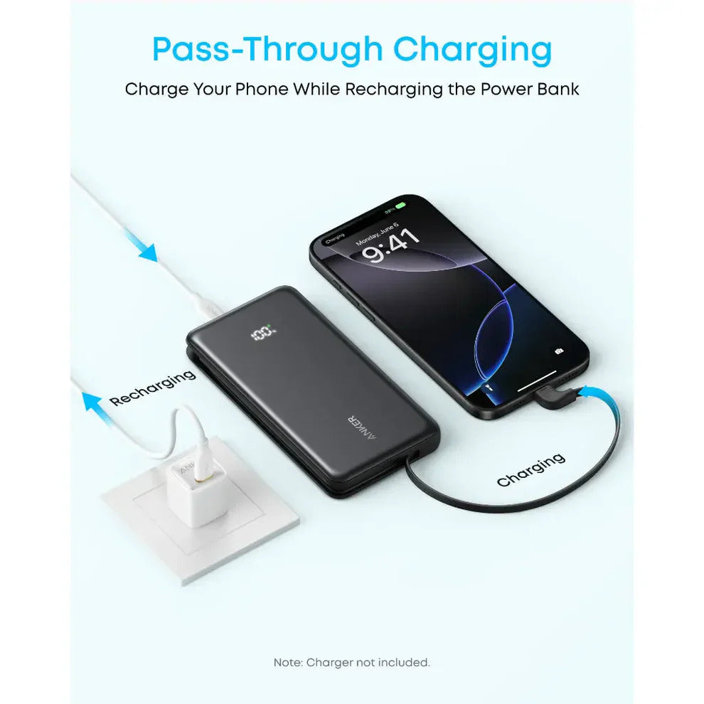 Anker Zolo Power Bank 20,000mAH 22.5W Built-In USB-C Cable - Black | A110EH11