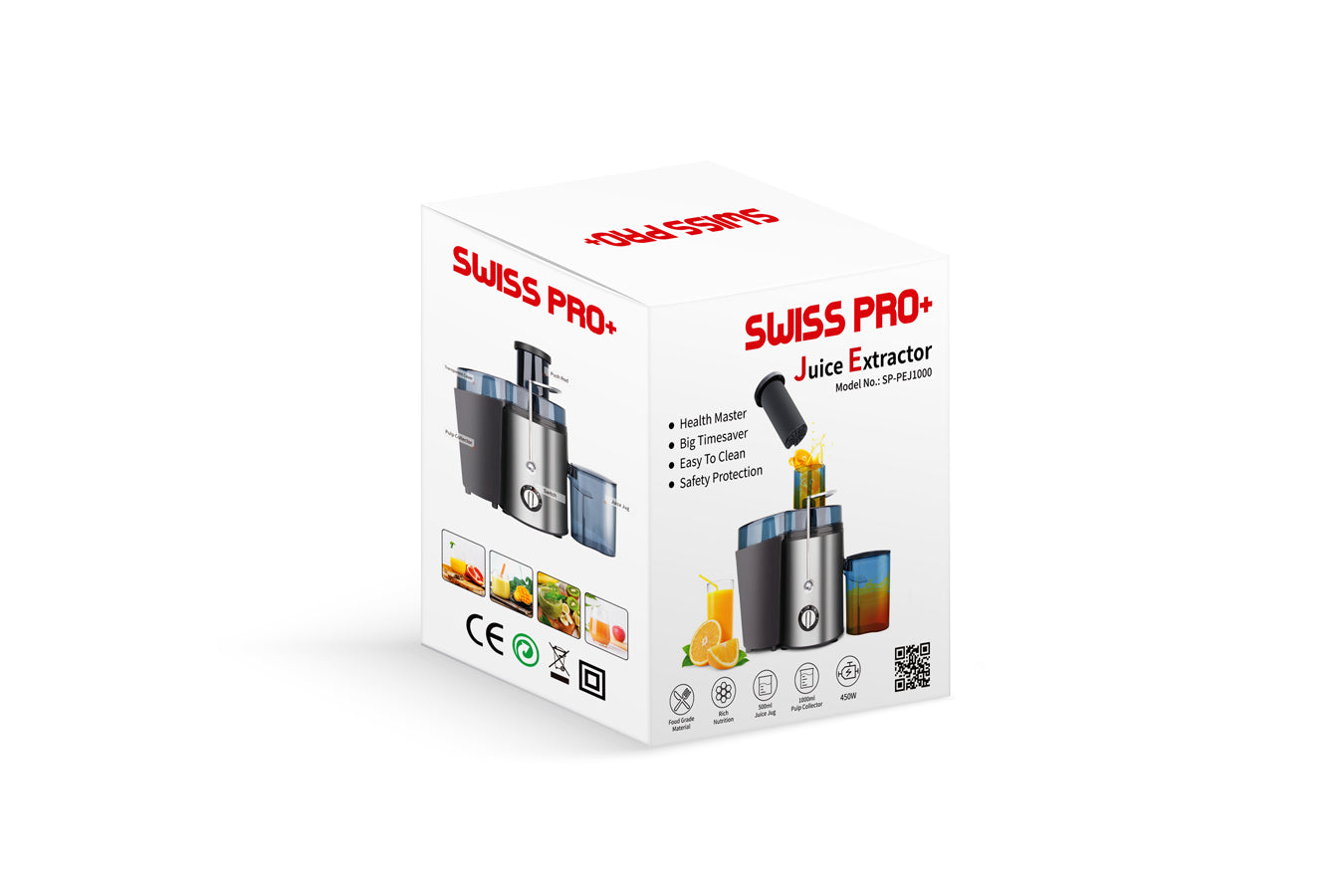 Swiss Pro+ Juice Extractor - For Fruits and Vegetables - Centrifuge - Stainless Steel - 450 W SP-PEJ1000