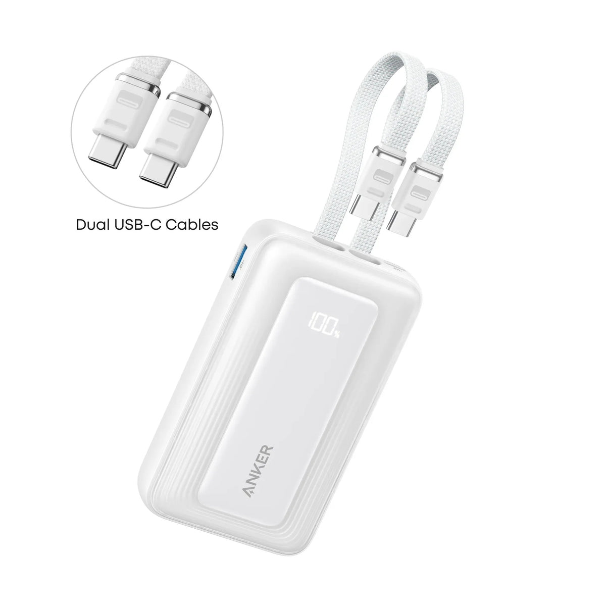 Anker zolo Power Bank 10K, 35W, Dual USB-C Cables, White