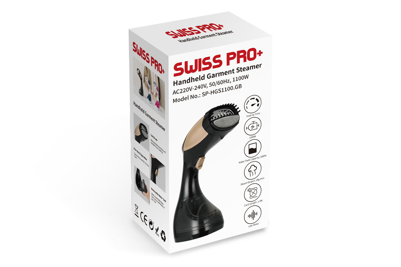 Swiss Pro+ Handheld Garment Steamer - 1100 W - Gold &amp; Black SP-HGS1100