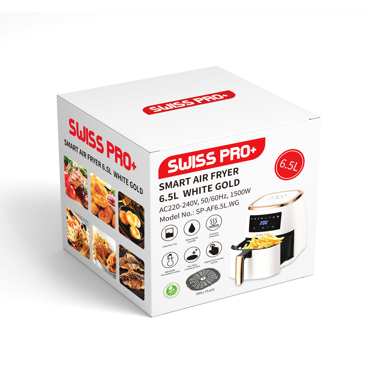 Swiss Pro+ Digital Air Fryer - Stainless Steel - White &amp; Gold - 6.5L - 1500W SP-AF6.5L.WG
