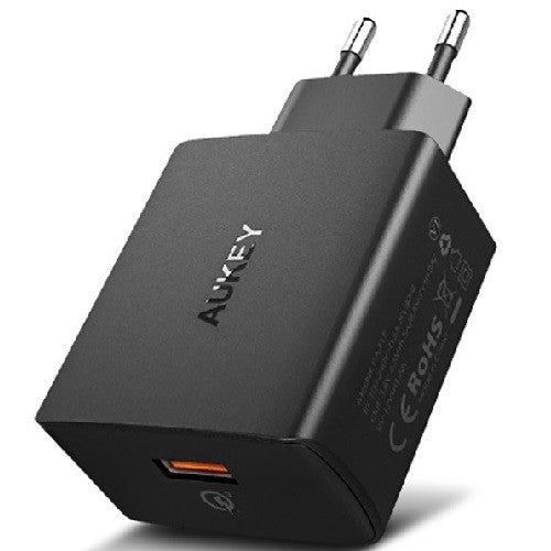 Aukey - PA-T17 single port pure QC 3.0 wall plug (black) with 1 meter A-C line