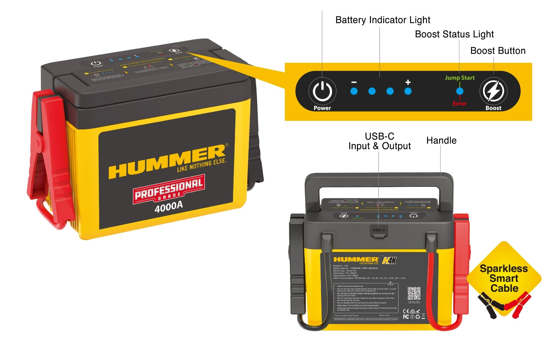 Hummer Multifunctional Car Battery Jump Starter & Power Bank, 4000A - H4K