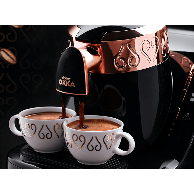 Arzum Okka Turkish Coffee Maker - 2 Cups - 710W - Slow Brewing Technology - Black &amp; Copper - OK001
