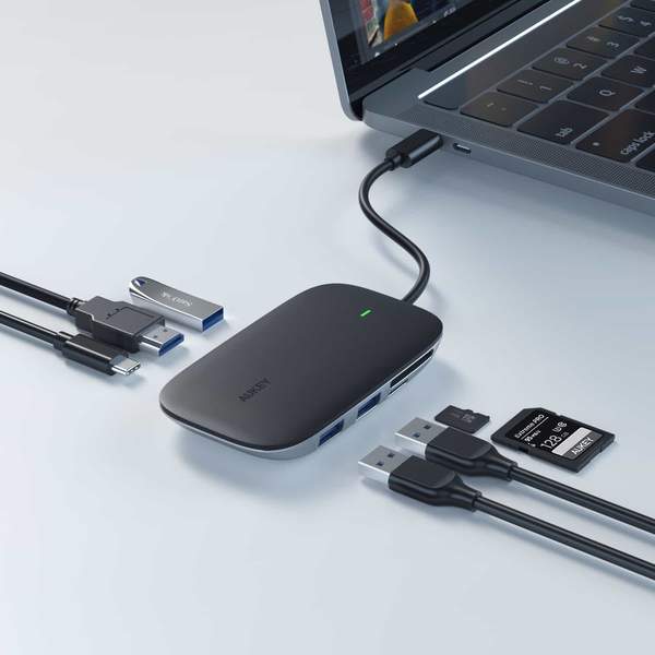 Aukey USB C To 3 Ports USB 3.0 Hub  high speed data transfer  Hub with  TF/SD support