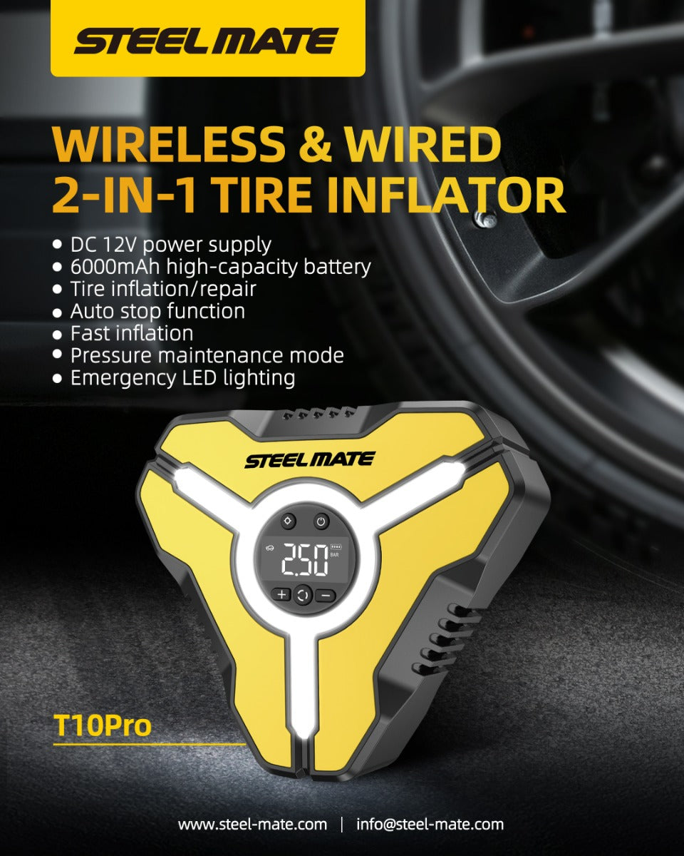 SteelMate T10 Pro Digital Wireless Air Compressor, 6 Bar, Yellow