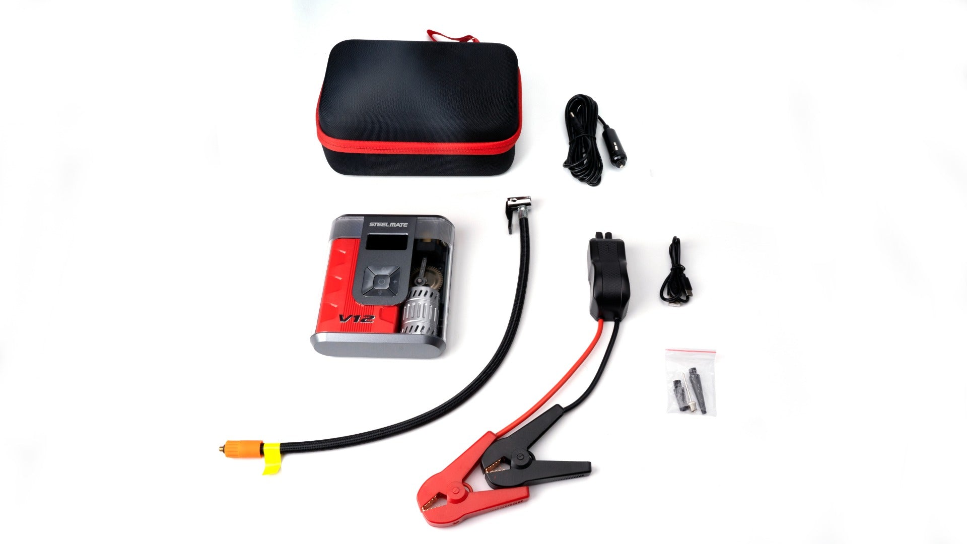 SteelMate V12 - 2×1 Air Compressor & Car Battery Jump Starter - 12000mAh